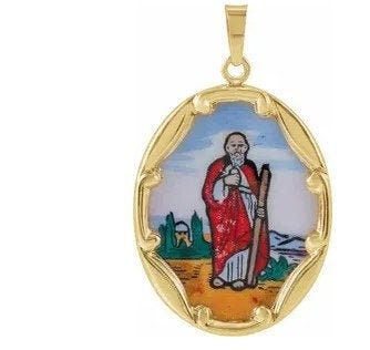 Yellow Oval Hand Painted Porcelain St. Jude Medal