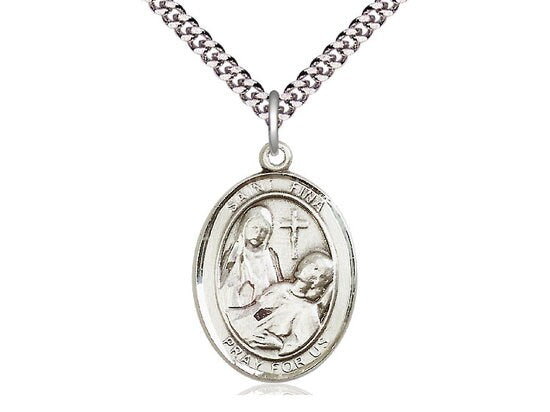 St Fina Sterling Silver Pendant on a 24 inch Light Rhodium Heavy Curb Chain.