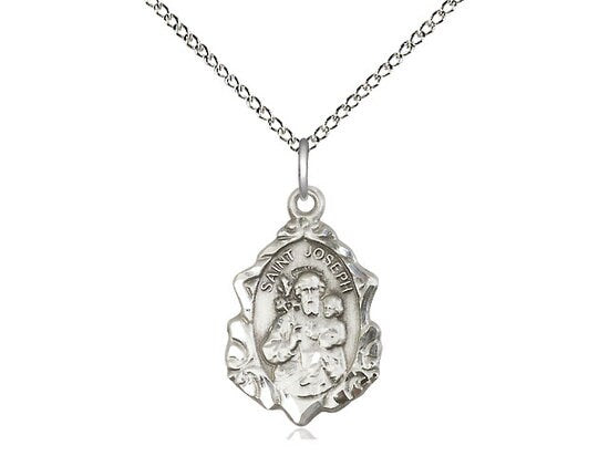 St Joseph Pendant Sterling Silver on a 18 inch Sterling Silver Light Curb Chain