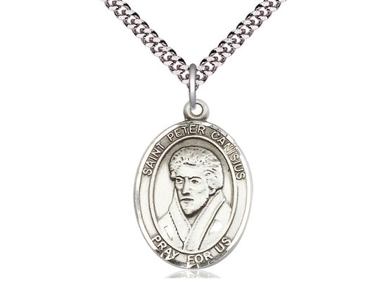 St Peter Canisius Sterling Silver Pendant on a 24 inch Light Rhodium Heavy Curb Chain.