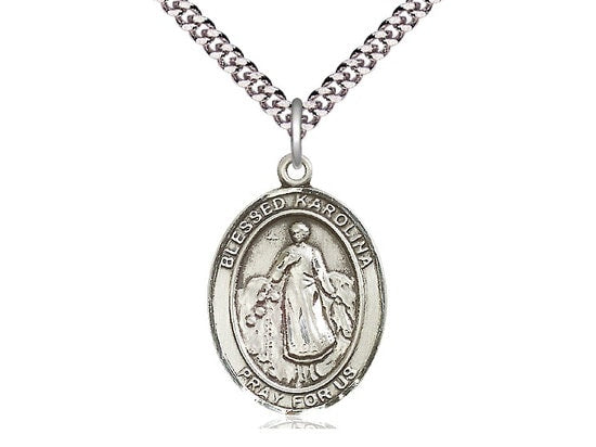 Blessed Karolina Kozkowna Sterling Silver Pendant on a 24 inch Light Rhodium Heavy Curb Chain.