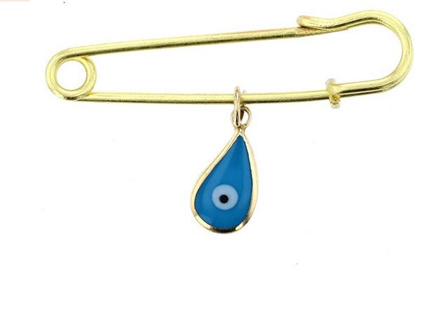 Evil Eye, Silver Charms with Brass Safety Pin