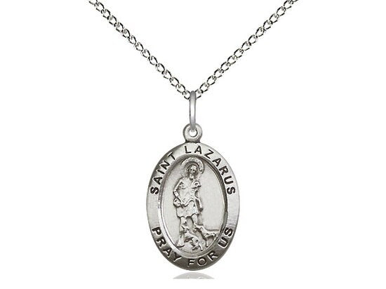 St Lazarus Sterling Silver Pendant on a 18 inch Sterling Silver Light Curb Chain.