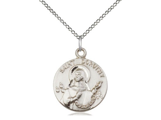 St Dorothy Sterling Silver Pendant on a 18 inch Sterling Silver Light Curb Chain.