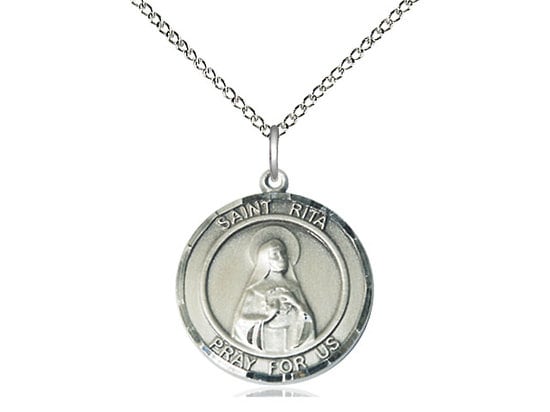 St Rita of Cascia Sterling Silver Pendant on a 18 inch Sterling Silver Light Curb Chain.