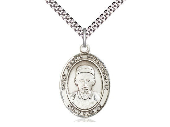 St Joseph Freinademetz Sterling Silver Pendant on a 24 inch Light Rhodium Heavy Curb Chain.