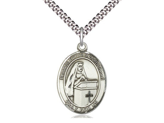 Blessed Emilee Doultremont Sterling Silver Pendant on a 24 inch Light Rhodium Heavy Curb Chain.