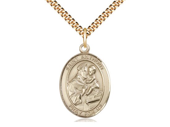St Anthony of Padua Gold Filled Pendant on a 24 inch Gold Plate Heavy Curb Chain.
