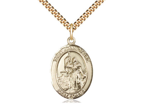 St Joan of Arc Gold Filled Pendant on a 24 inch Gold Plate Heavy Curb Chain.