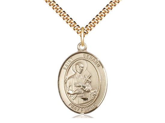St Gerard Majella Gold Filled Pendant on a 24 inch Gold Plate Heavy Curb Chain.