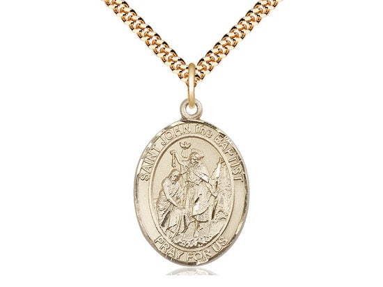 St John the Baptist Gold Filled Pendant on a 24 inch Gold Plate Heavy Curb Chain.