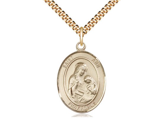 St Ann Gold Filled Pendant on a 24 inch Gold Plate Heavy Curb Chain.