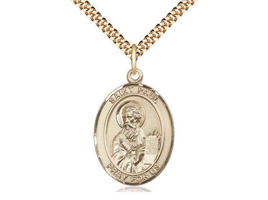 St Paul the Apostle Gold Filled Pendant on a 24 inch Gold Plate Heavy Curb Chain.