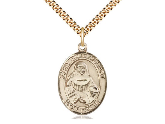 St Julie Billiart Gold Filled Pendant on a 24 inch Gold Plate Heavy Curb Chain.