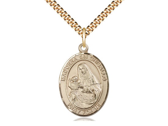 St Madonna Del Ghisallo Gold Filled Pendant on a 24 inch Gold Plate Heavy Curb Chain.