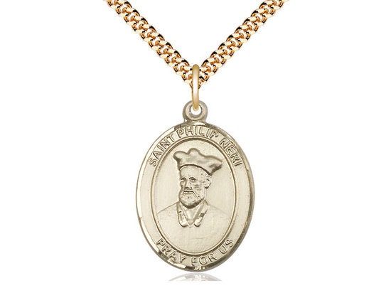 St Philip Neri Gold Filled Pendant on a 24 inch Gold Plate Heavy Curb Chain.