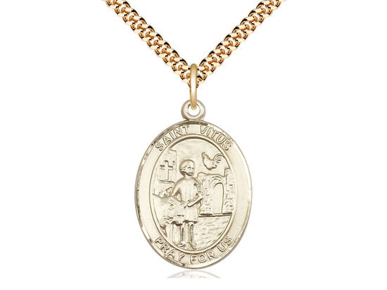 St Vitus Gold Filled Pendant on a 24 inch Gold Plate Heavy Curb Chain.