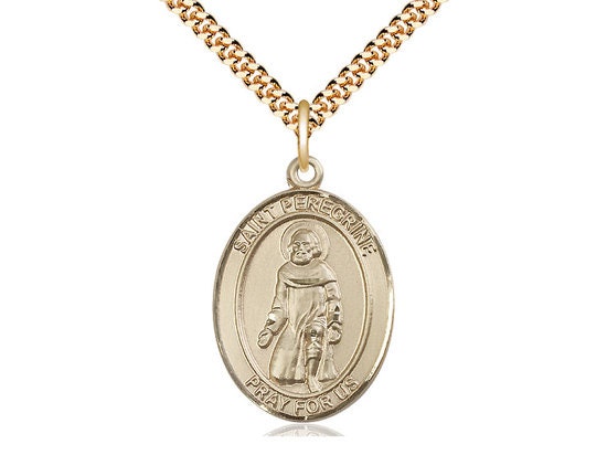 St Peregrine Laziosi Gold Filled Pendant on a 24 inch Gold Plate Heavy Curb Chain.