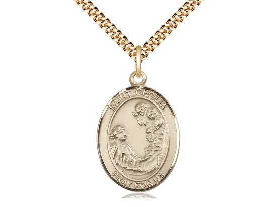 St Cecilia Gold Filled Pendant on a 24 inch Gold Plate Heavy Curb Chain.