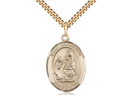 St Catherine of Siena Gold Filled Pendant on a 24 inch Gold Plate Heavy Curb Chain.