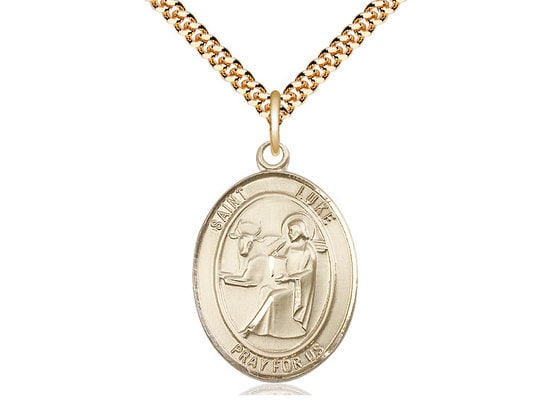 St Luke the Apostle Gold Filled Pendant on a 24 inch Gold Plate Heavy Curb Chain.