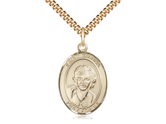 St Gianna Gold Filled Pendant on a 24 inch Gold Plate Heavy Curb Chain.