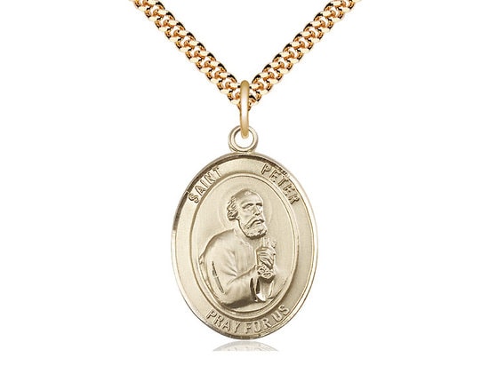 St Peter the Apostle Gold Filled Pendant on a 24 inch Gold Plate Heavy Curb Chain.