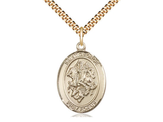 St George Gold Filled Pendant on a 24 inch Gold Plate Heavy Curb Chain.