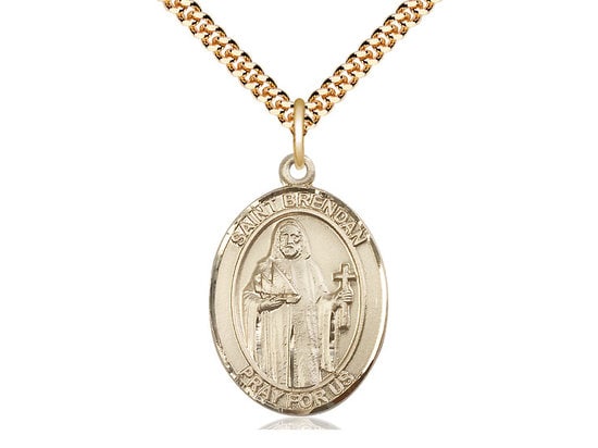 St Brendan the Navigator Gold Filled Pendant on a 24 inch Gold Plate Heavy Curb Chain.