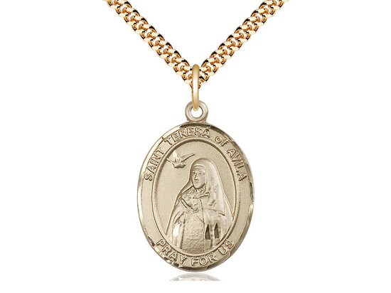 St Teresa of Avila Gold Filled Pendant on a 24 inch Gold Plate Heavy Curb Chain.
