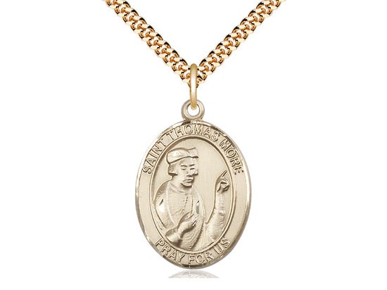 St Thomas More Gold Filled Pendant on a 24 inch Gold Plate Heavy Curb Chain.