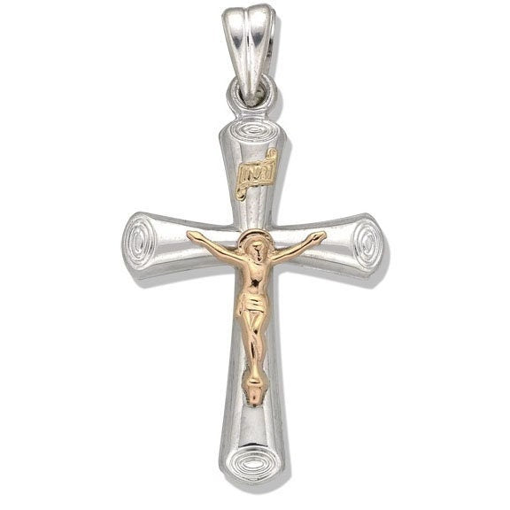 Sterling Silver & Yellow Gold Crucifix - 1 1/4 X 13/16 Inch