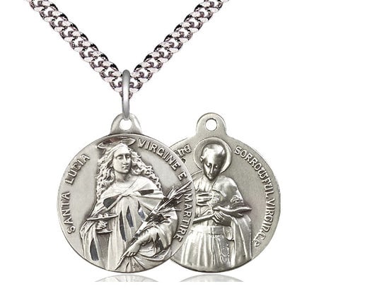 Saint Lucia / Gabriel of the Blessed Virgin Sterling Silver Pendant on a 24 inch Light Rhodium Heavy Curb Chain.