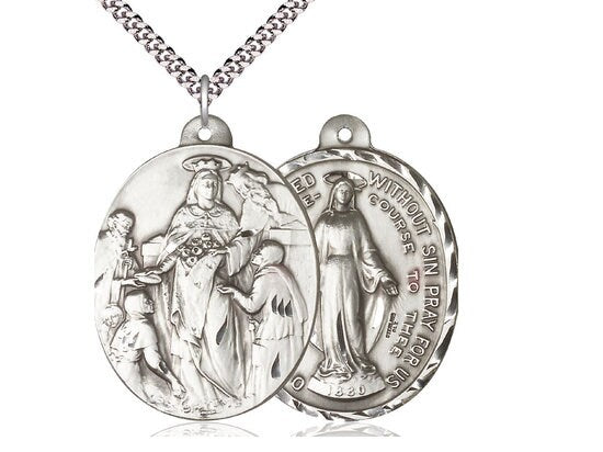 Saint Elizabeth / Immaculate Conception Sterling Silver Pendant on a 24 inch Light Rhodium Heavy Curb Chain.