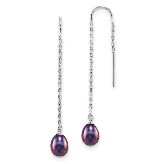 7-8mm Black Rice Pearl Threader Earrings