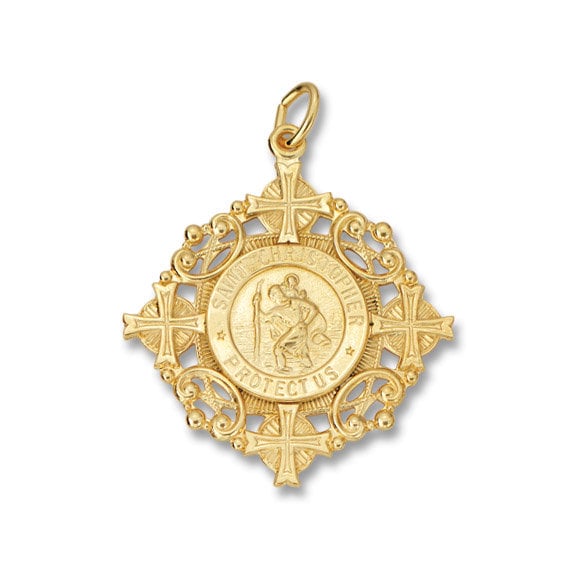 St Christopher 1 3/16 Inch Medal Silver 24KT Gold Plated