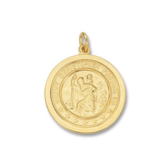 St Christopher Round Medal Silver 24KT Gold Plated
