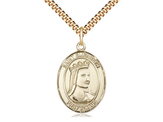 St Elizabeth of Hungary Gold Filled Pendant on a 24 inch Gold Plate Heavy Curb Chain.