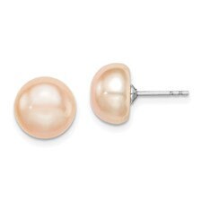 Silver 9-10mm Pink Cultured Button Pearl Stud Earring