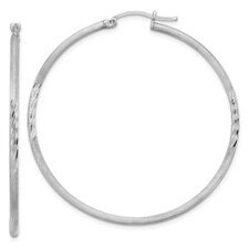 Sterling Silver 2mm Polished/Satin Diamond-cut Hoop Earrings