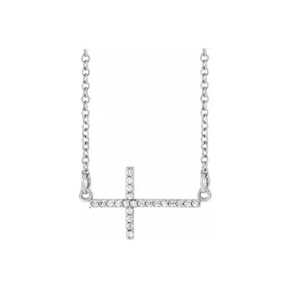 White Gold Diamond Sideways Cross 16-18" Necklace