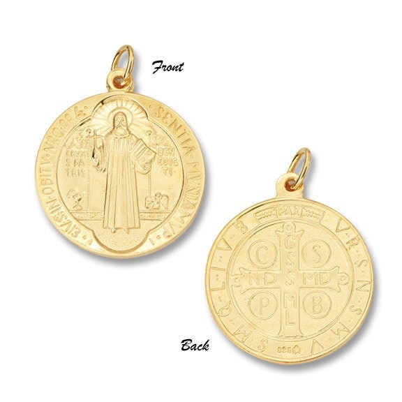 St. Benedict Round Medal Silver 24KT Gold Plated