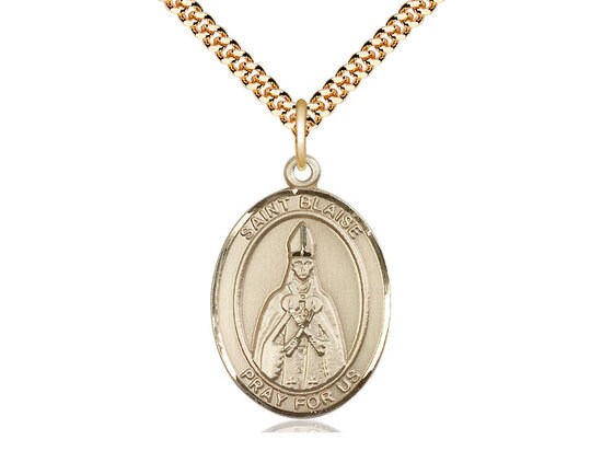 St Blaise Gold Filled Pendant on a 24 inch Gold Plate Heavy Curb Chain.