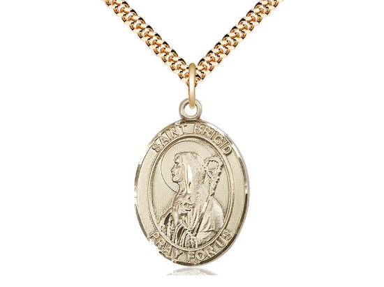 St Brigid of Ireland Gold Filled Pendant on a 24 inch Gold Plate Heavy Curb Chain.