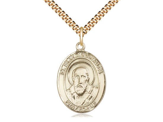 St Francis de Sales Gold Filled Pendant on a 24 inch Gold Plate Heavy Curb Chain.