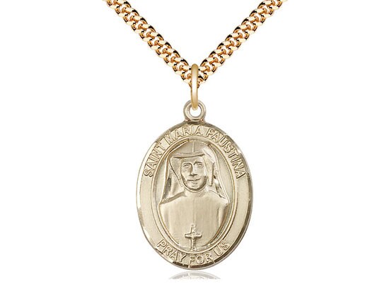 St Maria Faustina Gold Filled Pendant on a 24 inch Gold Plate Heavy Curb Chain.