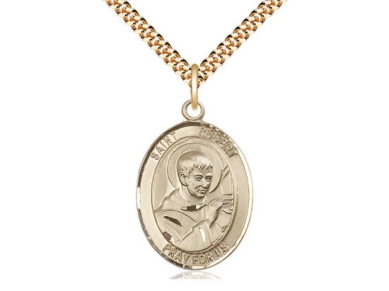 St Robert Bellarmine Gold Filled Pendant on a 24 inch Gold Plate Heavy Curb Chain.