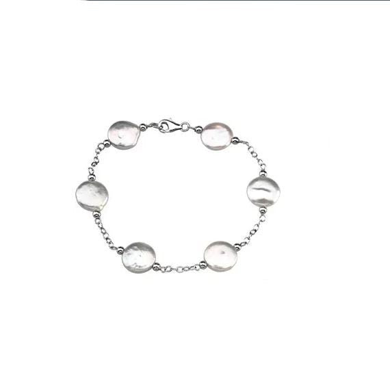 Silver Cultured White Freshwater Pearl Bracelet