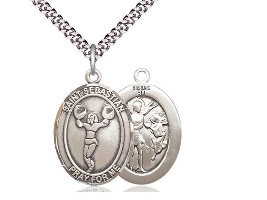 St Sebastian Cheerleading Sterling Silver Pendant on a 24 inch Light Rhodium Heavy Curb Chain.