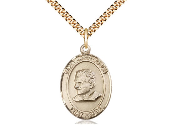 St John Bosco Gold Filled Pendant on a 24 inch Gold Plate Heavy Curb Chain.